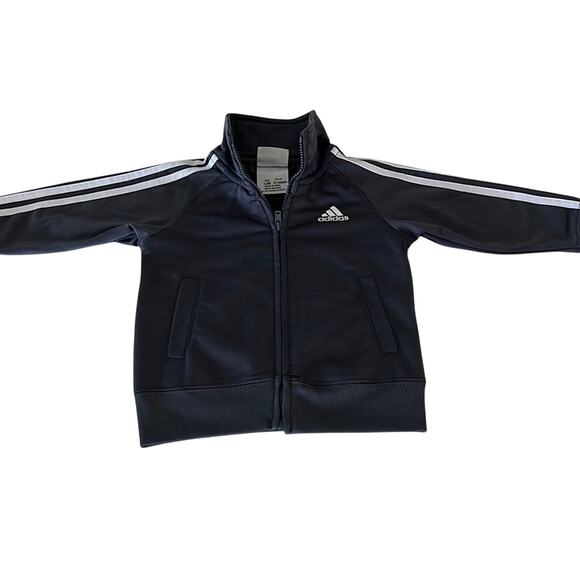 Adidas Grey White 3 Stripe Zip Up Track Jacket Size Youth 12 Months - Picture 2 of 3
